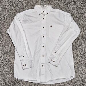 Ariat Twill Button Down Shirt Mens Med White Cotton Western Long Sleeve Western